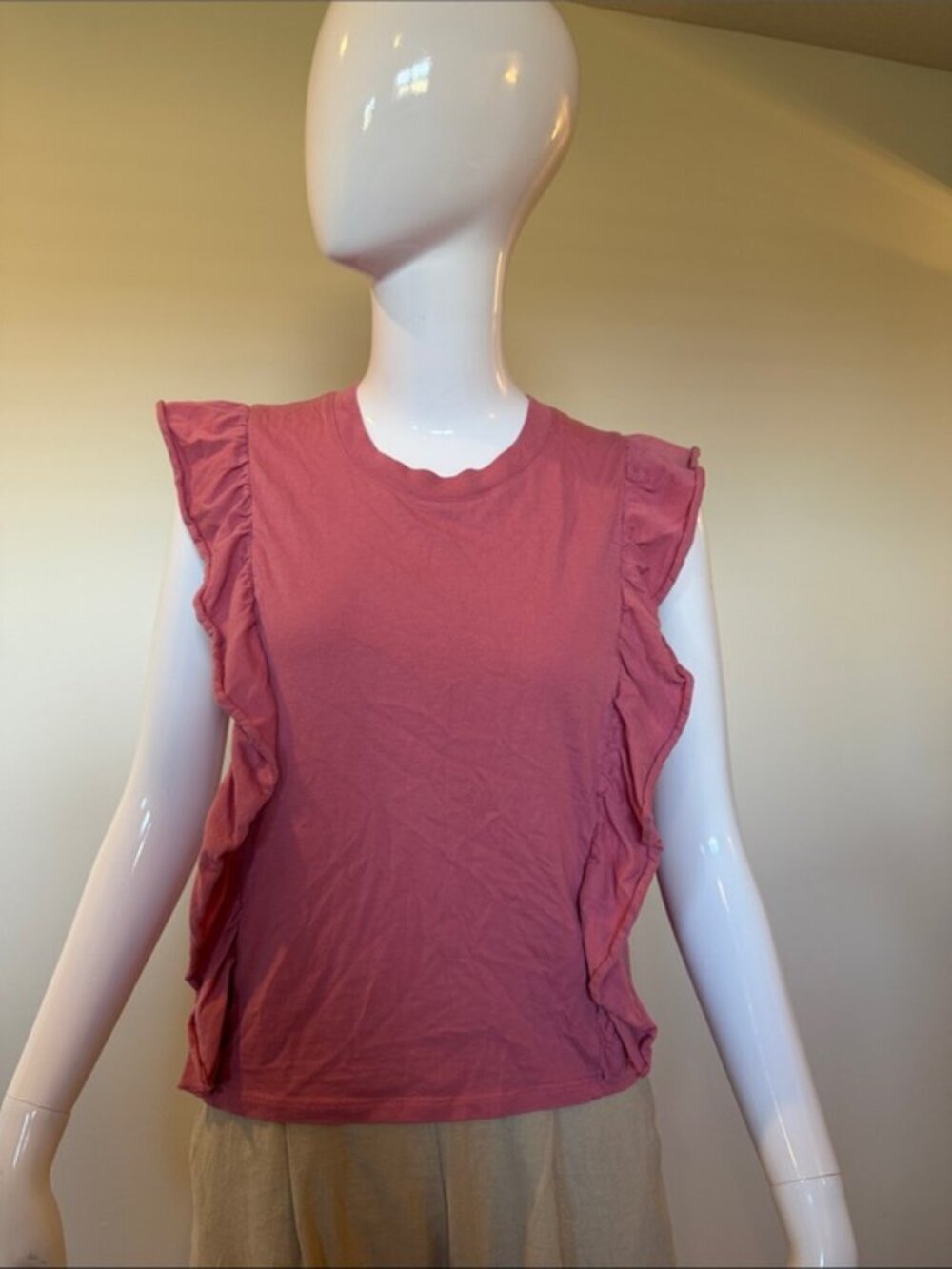 Wilfred Aritzia Pink Ruffle Sleeve T-Shirt Medium